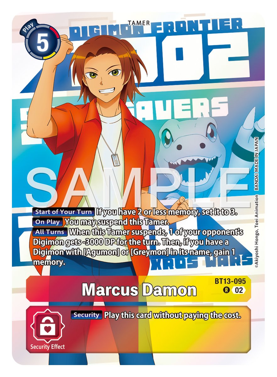 digimon_tcg_EN's tweet image. [Card Reveals]

Hello Digimon Tamers!
Today’s card is [BT13-095 Marcus Damon]!
#DigimonSavers #DigimonDataSquad

@_PREMIUMBANDAI_ DIGIMON ANIMATION SERIES 25th Anniversary Set [PB-20] orders shipping now!
world.digimoncard.com/products/goods…

#DigimonCardGame
#DigimonTCG
#Digimon