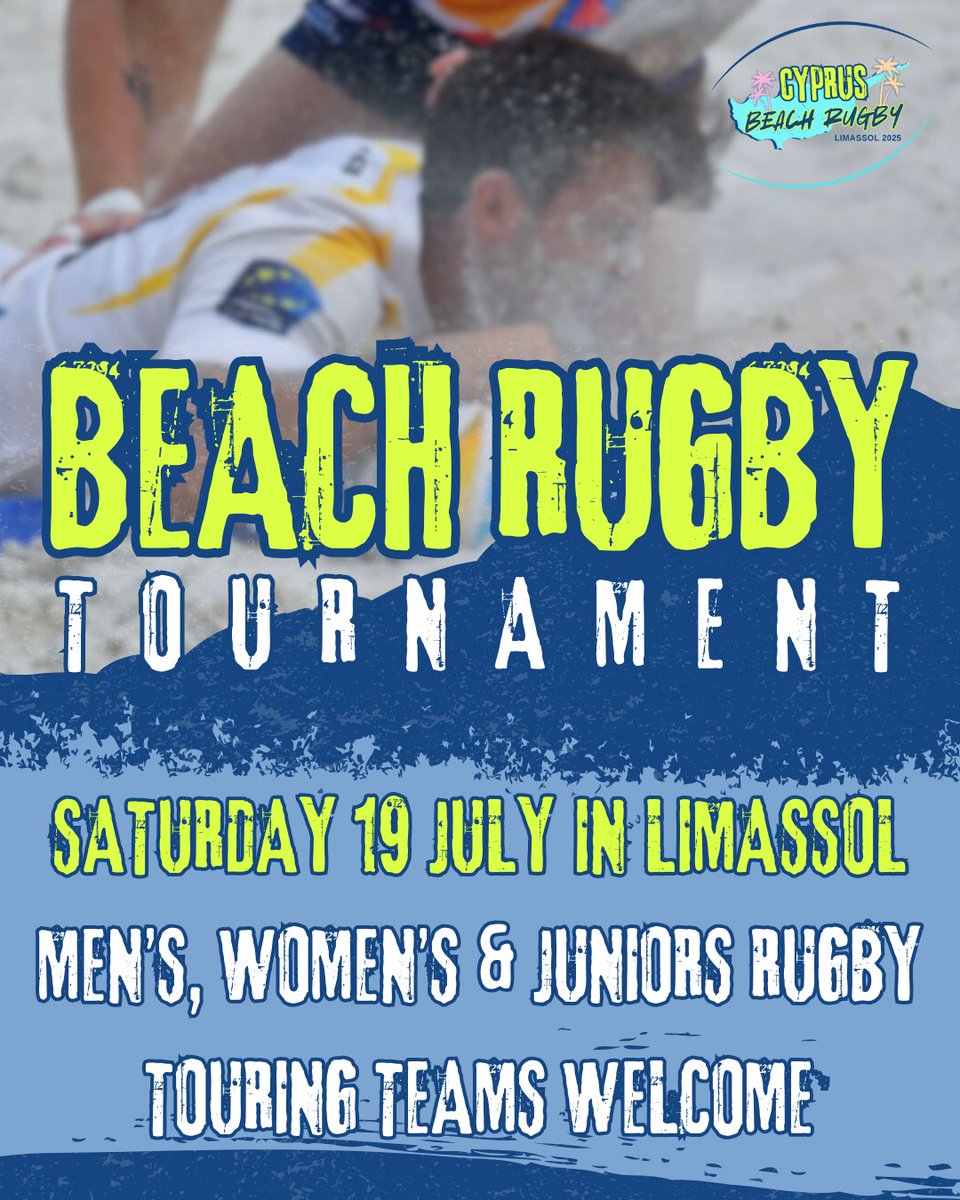 Sun ➕ sea ➕ sand ➕ rugby 🟰 the perfect summer day 🙌🏖🏉

This one-day beach rugby tournament is open to local and touring teams. Touring teams can register here: cyprus-rugby.com/beach-rugby