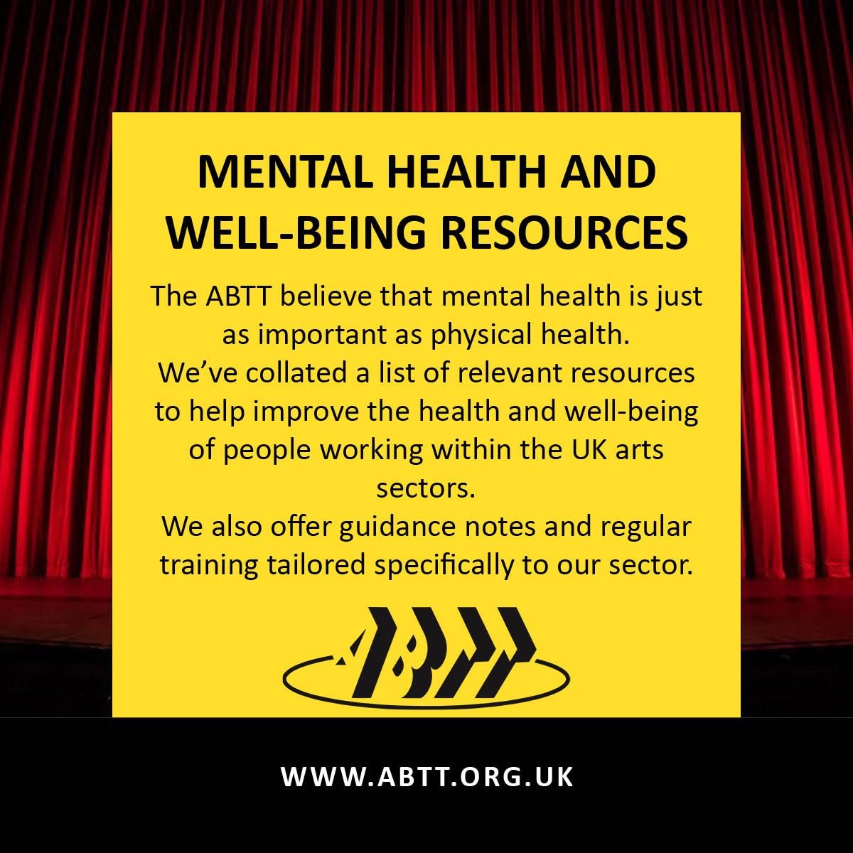 💙 1 in 4 people in the UK face mental health challenges each year. 💙

The ABTT is here to support theatre &amp; live performance workers with resources tailored to our industry’s unique demands. Explore our mental health &amp; well-being resources: abtt.org.uk/resources-guid…