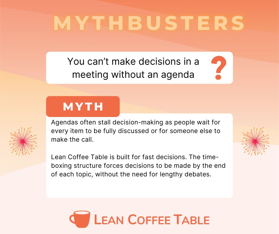 LeanCoffeeTable's tweet photo. 🔥 Busting Meeting Myths! 🔥
Tired of long, unfocused meetings? 🤯
Say goodbye to agenda overload &amp; endless discussions. Hello to smarter, faster meetings with #LeanCoffeeTable! 🚀

💥 Start your FREE trial today!
👉 https://t.co/Fd4KJw3F5B
#Agile #Scrum #Kanban https://t.co/eAOxFwoyYX