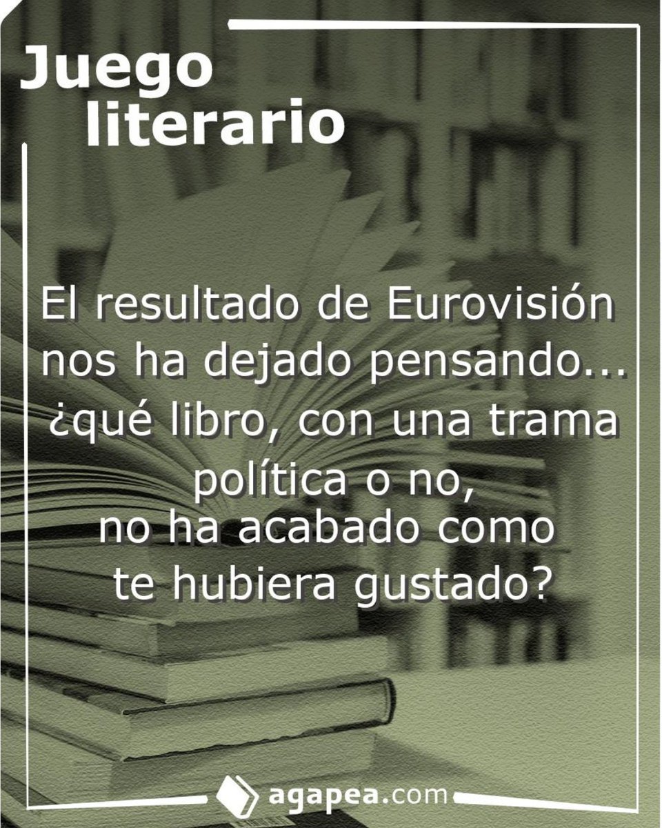 Te guste más o menos la actuación, fue una sorpresa para todos que acabara en una posición tan baja... ¿qué libro ha terminado su trama de la manera que menos podías imaginar?

#LibreríaAgapea #agapea #juegoliterario #reto #retoliterario #libro #book #eurovisión #melody