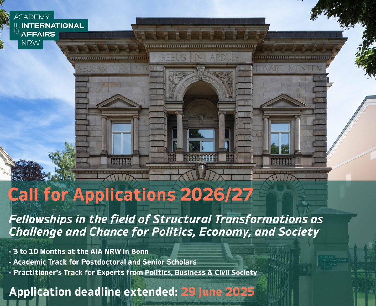 📢 Call for Fellowships 2026/27 – Application Deadline Extended

As structural transformations—from energy security to digitalisation—reshape economies and societies, AIA NRW invites forward-thinking researchers to explore how states and stakeholders navigate change. Join our 5th