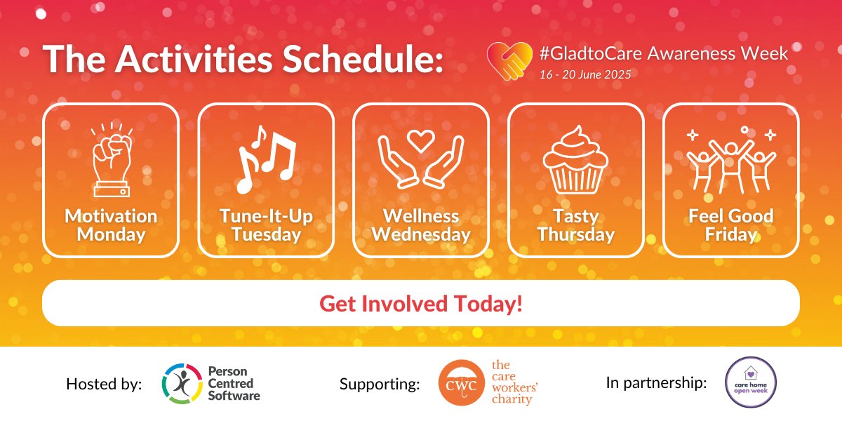 Discover what we have planned for #GladtoCare Awareness Week!

Each day of #GladtoCare week will be themed, along with a planned activity just for you and your residents! Be sure to check out our activity schedule and register to our live activities - hubs.ly/Q03mJ4_B0