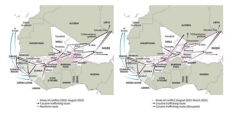1/ 🚨 Since 2023, resurging cocaine routes through the Sahel have been disrupted by conflict and coups.

From mid 2023, Niger’s coup, and resurgence of violence in northern Mali, presented new obstacles to traffickers.

But the trade isn’t stopping – it’s adapting 🧵👇