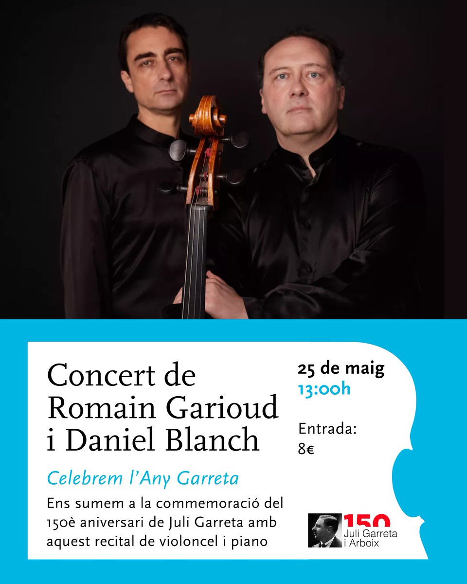 Museu Pau Casals (@museupaucasals) on Twitter photo 🎶 Aquest diumenge us convidem a celebrar l'Any Garreta amb aquest concert de Romain Garioud i <a href="/danielblanchpno/">Daniel Blanch</a> que homenatjarà el compositor empordanès. No us el perdeu! #mésgarreta #AnyGarreta
📅 Dg 25/05
⏰ 13h.
📍Museu Pau Casals
🎟️ 8€. Reserves a: paucasals.org/activitat/reci… 🎶 Aquest diumenge us convidem a celebrar l'Any Garreta amb aquest concert de Romain Garioud i <a href="/danielblanchpno/">Daniel Blanch</a> que homenatjarà el compositor empordanès. No us el perdeu! #mésgarreta #AnyGarreta
📅 Dg 25/05
⏰ 13h.
📍Museu Pau Casals
🎟️ 8€. Reserves a: paucasals.org/activitat/reci…