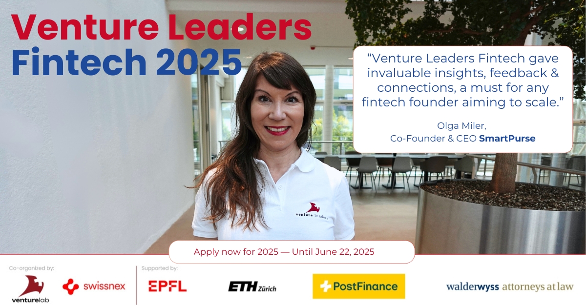 Venturelab (@venturelab_ch) on Twitter photo Ready to elevate your startup in 2025?
The Venture Leaders Fintech program is back after a year of bold ideas, strategic feedback, and game-changing connections. For founders like Olga Miler, Co-Founder & CEO of <a href="/smart_purse/">SmartPurse</a>, the experience delivered exactly what’s needed to Ready to elevate your startup in 2025?
The Venture Leaders Fintech program is back after a year of bold ideas, strategic feedback, and game-changing connections. For founders like Olga Miler, Co-Founder & CEO of <a href="/smart_purse/">SmartPurse</a>, the experience delivered exactly what’s needed to