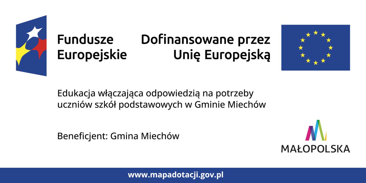 Gmina Miechów realizuje projekt pn. „Edukacja włączająca odpowiedzią na potrzeby uczniów szkół podstawowych w Gminie Miechów”. #FunduszeEuropejskie 
Wartość projektu: 2 946 294,76 zł 
Dofinansowanie: 2 798 980,02 zł 
Okres realizacji: 2025 - 2027  tiny.pl/qv612md4