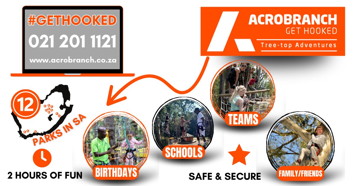 🌳 Craving an adrenaline rush?
Swing, climb &amp; zip through the trees at Acrobranch! 💪🌲
Perfect for birthdays, team builds, school outings &amp; family fun!
📍 12 Parks across SA
🌐 acrobranch.co.za
📞 021 201 1121
#GetHooked #Acrobranch #TreetopAdventure #ZiplineAdventure
