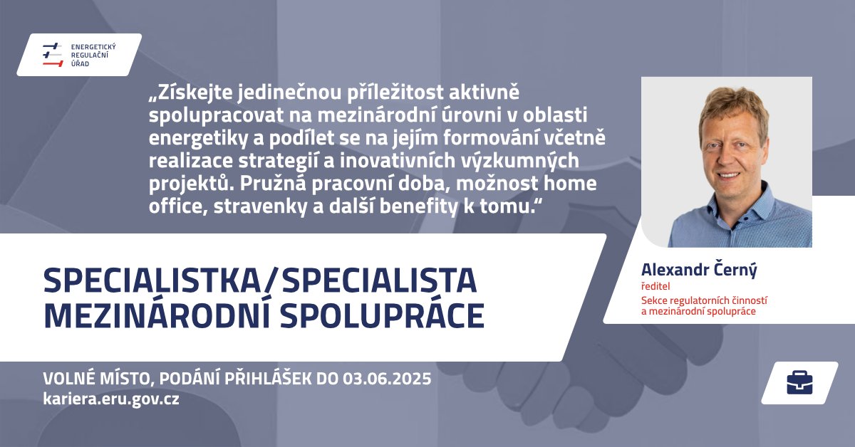 Získejte jedinečnou příležitost aktivně spolupracovat na mezinárodní úrovni v oblasti energetiky a podílet se na jejím formování...
💼 Specialistka/specialista mezinárodní spolupráce
📍 Praha
✔Juniorní pozice, Benefity
👉 eru.gov.cz/rada-v-oddelen…