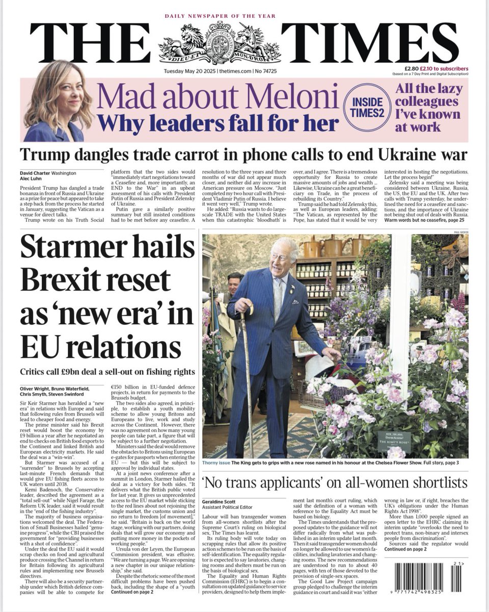 iostoconGiorgia's tweet photo. “Meloni isolata” dice la sinistra italiana.

Poi leggi il titolo di apertura in prima pagina del prestigioso The Times: “Pazzi per Meloni. Perché i leader si innamorano di lei”. Con altre 3 pagine all’interno a lei dedicate.

Povera sinistra! https://t.co/r5D9s3LWbd