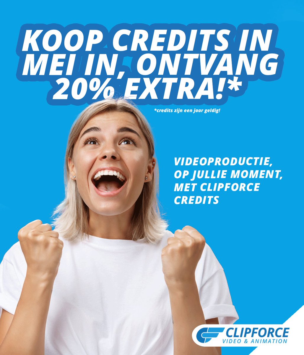 Clipforce's tweet image. Voorjaarsactie: ontvang 20% extra @Clipforce -credits bij aankoop in mei. Wil je structureel werken aan sterke #videocontent? Dan is dit hét moment om in te stappen. De hele maand mei ontvang je bij Clipforce 20% extra #credits bij aankoop van een #creditbundel.