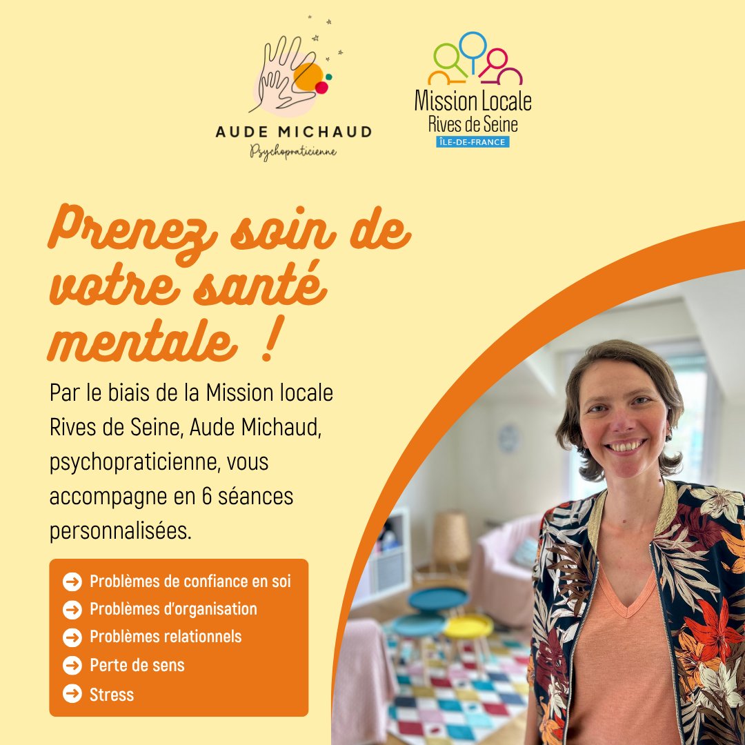 👉Parce qu’une bonne santé mentale est essentielle pour rechercher un emploi ou intégrer une formation, la MLRDS vous propose un accompagnement gratuit, en partenariat avec Aude Michaud, psychopraticienne.

📩 Contactez votre antenne pour en bénéficier : mlrivesdeseine.com/antennes/