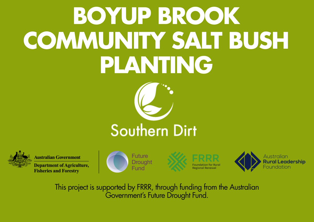 SouthernDIRT (@dirtsouthern) on Twitter photo Have you RSVP'd to join us in Boyup Brook for a hands-on Saltbush Planting Community Day?
RSVP via QR code or trybooking.com/DBWCX
This project is supported by FRRR, through funding from the Australian Government’s Future
Drought Fund. #FutureDroughtFund
<a href="/FRRR_Oz/">FRRR</a> <a href="/DAFFgov/">Department of Agriculture, Fisheries and Forestry</a> Have you RSVP'd to join us in Boyup Brook for a hands-on Saltbush Planting Community Day?
RSVP via QR code or trybooking.com/DBWCX
This project is supported by FRRR, through funding from the Australian Government’s Future
Drought Fund. #FutureDroughtFund
<a href="/FRRR_Oz/">FRRR</a> <a href="/DAFFgov/">Department of Agriculture, Fisheries and Forestry</a>