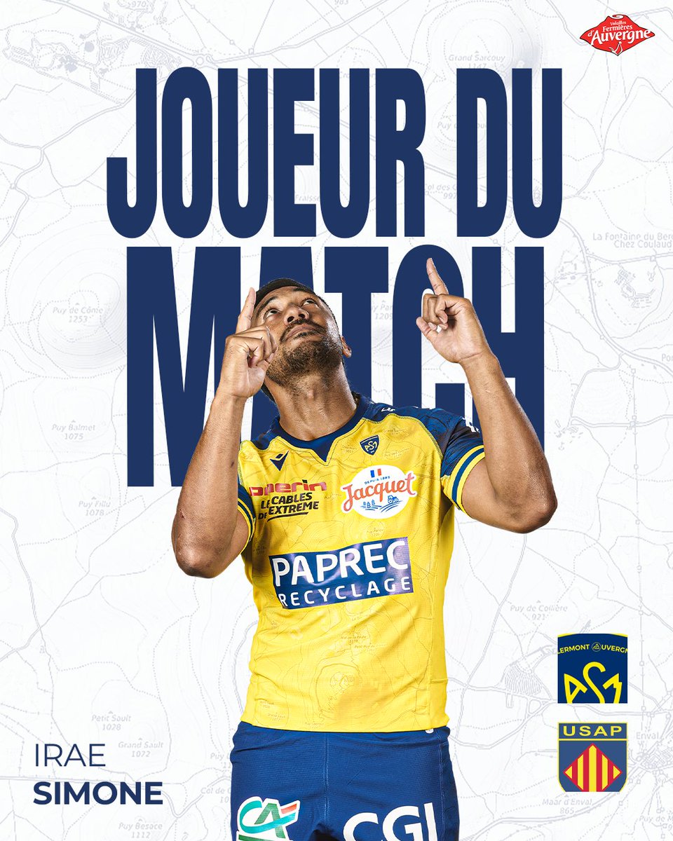🔥 Auteur d’un doublé face à l’<a href="/usap_officiel/">USAP</a>, Irae Simone est votre joueur du match !

🏆 Présenté par les <a href="/VolaillesAuv/">Volailles Fermières d’Auvergne 🐔</a>