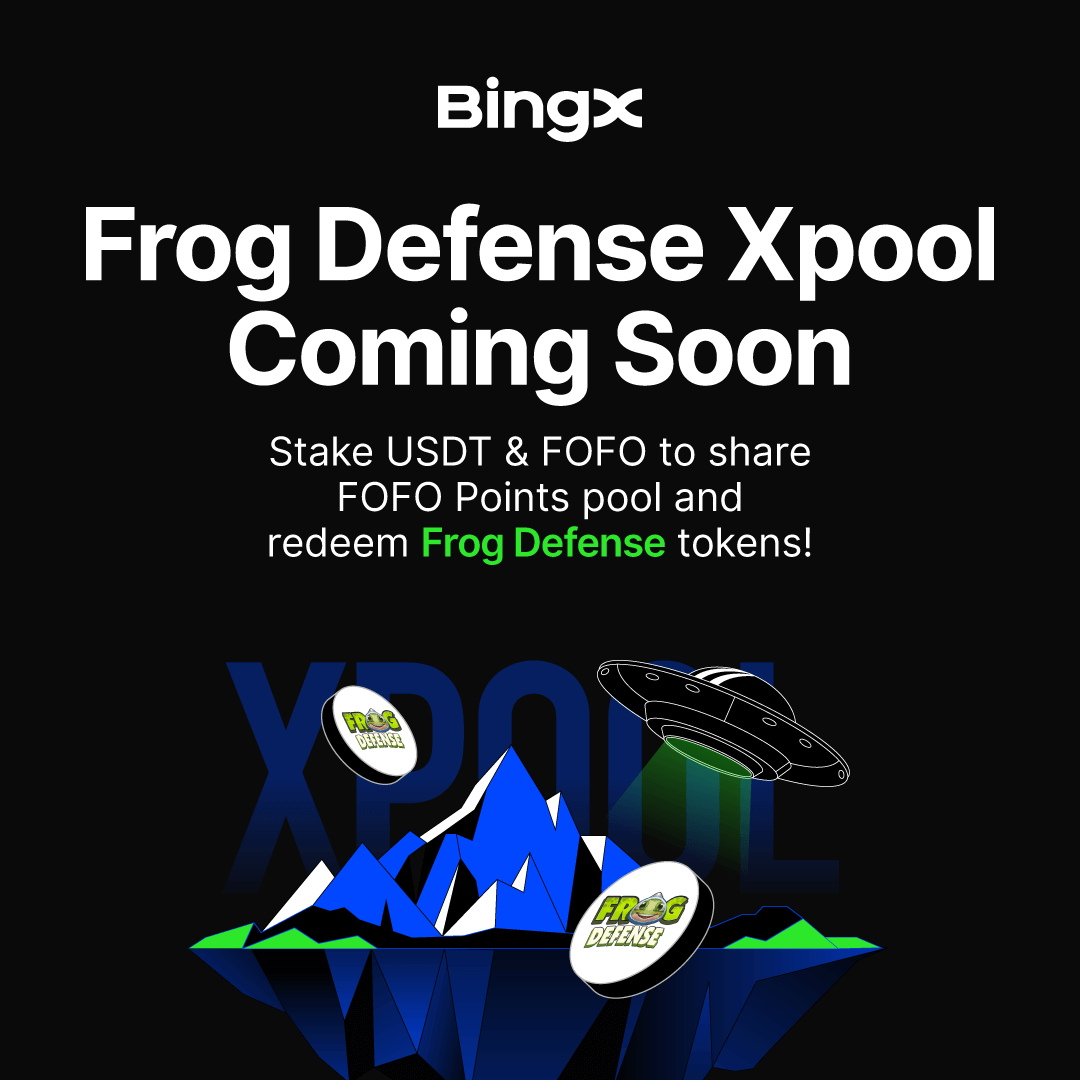 Where ribbits turn into rewards. 🐸

Stake USDT or FOFO in Xpool—earn points, farm rewards, and grab a share of 700,000,000 FOFO Points. @frogdefense

New to BingX? Stake &amp; snag a 100 USDT Bonus Voucher. Only from May 21 to May 28.

Join now: bit.ly/4mmOJbq
Learn more: