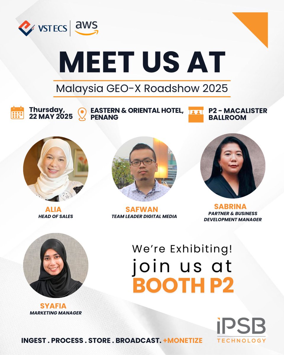 IPSBTechnology's tweet photo. Two days to go! 🚀 Meet the IPSB Technology experts at Malaysia GEO-X Roadshow 2025 in Penang!  

 Join our session for valuable insights🥇

Excited to connect and explore how we can help your organization thrive digitally! See you there! 

 #aws #AWSUntukMalaysia #ipsb #cloud https://t.co/KJI6nKmz9s