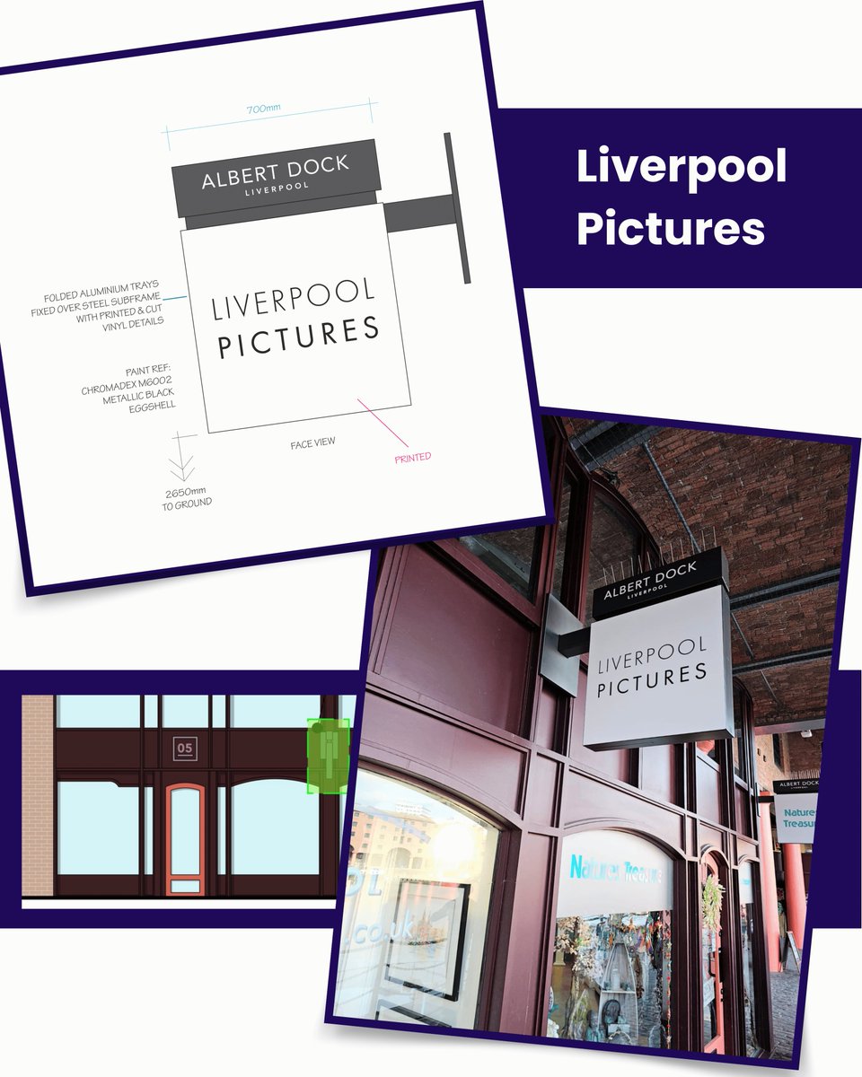 From concept to completion. ✨🪧

We recently designed and installed a full set of projecting signs and window graphics for <a href="/theAlbertDock/">Royal Albert Dock Liverpool</a> in Liverpool.

Swipe through to see the transformation from sketches to final installs! ➡️

#Signage #BespokeSigns #AlbertDock #Liverpool