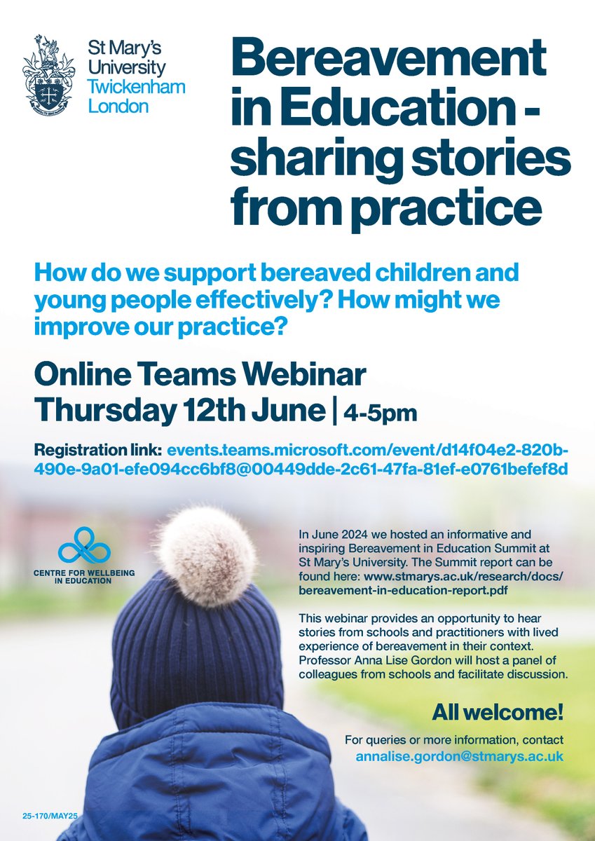 Bereavement in Education webinar - 12th June 4pm - all welcome!
Sharing stories to increase our knowledge and understanding of this important issue 🌟