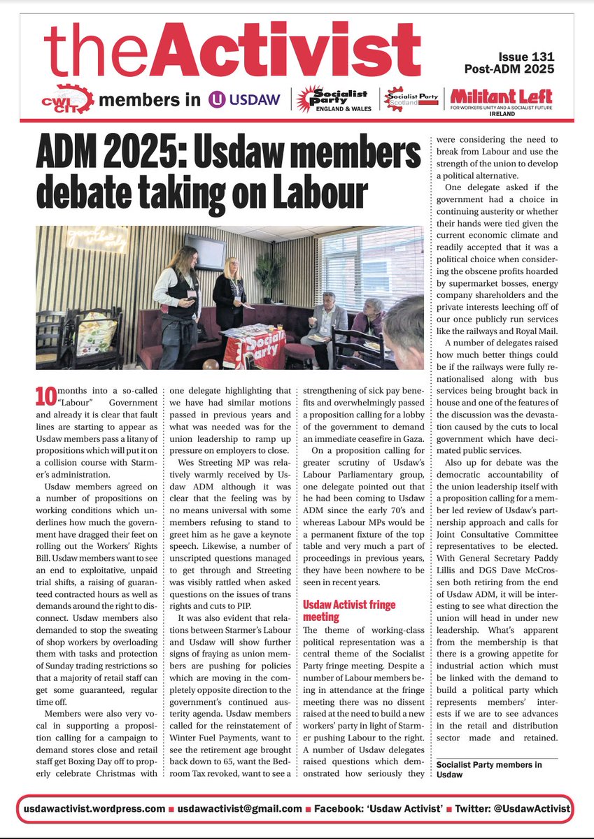 UsdawActivist's tweet image. The Post-ADM special of the Activist is out now!
🚩🚩🚩Check out our reports from the discussions at ADM as well as a full report of our Usdaw Activist fringe meeting & the Birmingham bin strike
👉👉👉You can read it online or download the PDF here - wp.me/p1VEQE-aL