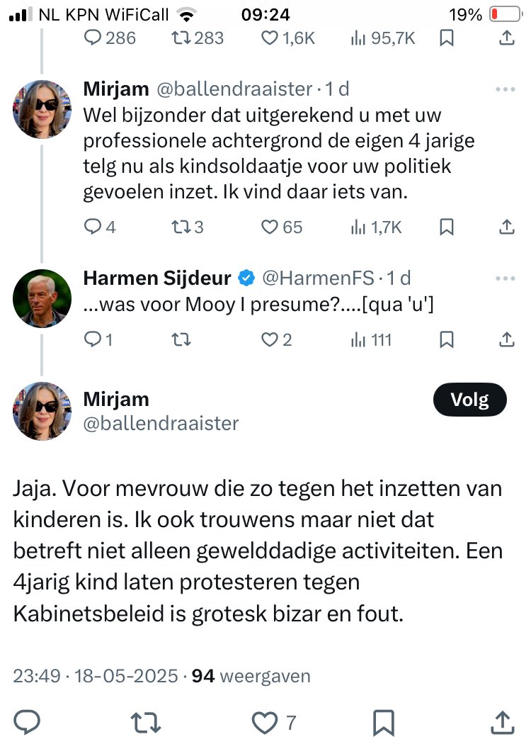 Kinderen in Gaza compleet platbombarderen ‘moet’, volgens Mirjam <a href="/ballendraaister/">Mirjam</a> 

Maar kinderen meenemen naar een vreedzame demonstratie in NL vindt ze ‘grotesk bizar’ en ‘fout’.

Volgens mij zit er dan geen #RodeLijn maar een flinke draad los in je hoofd.

<a href="/ginnymooy/">Ginny Mooy</a>
#Gaza