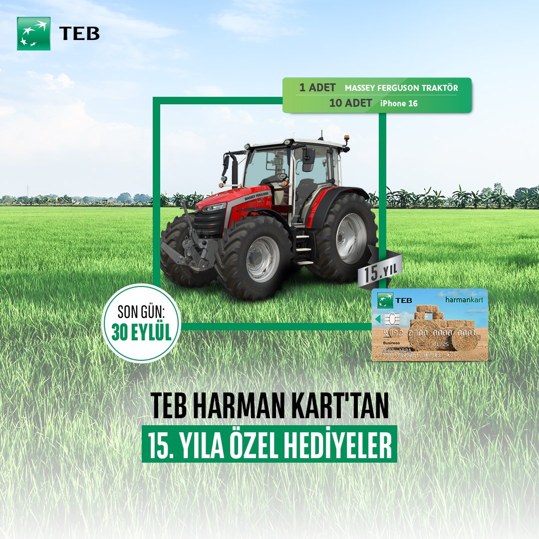 TEB Harman Kart'ın 15. yıla özel hediyeleri sizi bekliyor. 🎁

30 Eylül 2025 tarihine kadar, TEB Harman Kart’ınızla yapacağınız her 25.000 TL’lik harcamada 1 çekiliş hakkı kazanabilirsiniz. 

Detaylar için web sayfamızı ziyaret edebilirsiniz.