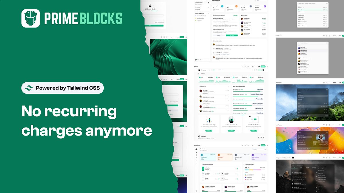 primereact's tweet image. 🚨 Exciting news: PrimeBlocks replaces subscriptions with one-time purchase model, no more recurring charges.
✅ Lifetime free updates
✅ Own forever
✅ All versions included
✅ Legacy access preserved
primefaces.org/primeblocks-on…