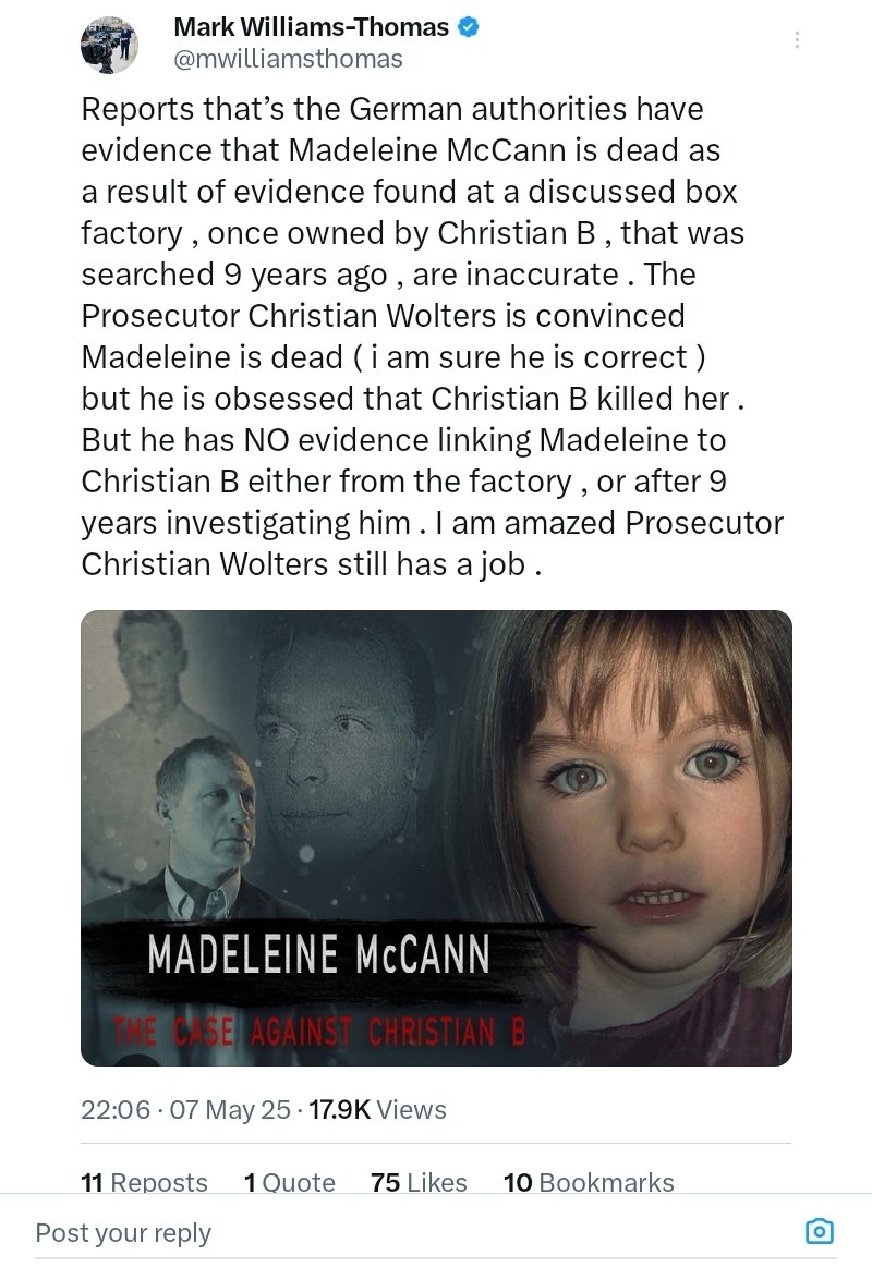 I am amazed prosecutor Hans Christian wolters still has a job.
Mark has done his own investigation into Christian Bruekner and believes Christian is 100% innocent &amp; had nothing to do with Madeleine McCann disappearance.
#McCann