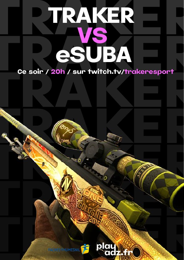Traker Esport (@trakeresport) on Twitter photo MATCH DAY 🚀
<a href="/TrakerEsport/">Traker Esport</a> rencontre <a href="/esubacz/">eSuba</a> pour ce 13ème match d'ESEA INTER 😍
7-5 pour le moment !
🌐twitch.tv/trakeresport
⏰20h
🎙Cast par <a href="/AxiaFPS/">Antoine 'AxiaTis' TOQUEC</a>
💥<a href="/Julien_Riss/">Ju__</a>
💥<a href="/fonzyS_CSGO/">FONZ11</a>
💥<a href="/NthraX493/">Nicolas.N</a>
💥#s4us4u
💥#Ant1
Le Giveaway est toujours d'actu sur le live 🎁 MATCH DAY 🚀
<a href="/TrakerEsport/">Traker Esport</a> rencontre <a href="/esubacz/">eSuba</a> pour ce 13ème match d'ESEA INTER 😍
7-5 pour le moment !
🌐twitch.tv/trakeresport
⏰20h
🎙Cast par <a href="/AxiaFPS/">Antoine 'AxiaTis' TOQUEC</a>
💥<a href="/Julien_Riss/">Ju__</a>
💥<a href="/fonzyS_CSGO/">FONZ11</a>
💥<a href="/NthraX493/">Nicolas.N</a>
💥#s4us4u
💥#Ant1
Le Giveaway est toujours d'actu sur le live 🎁