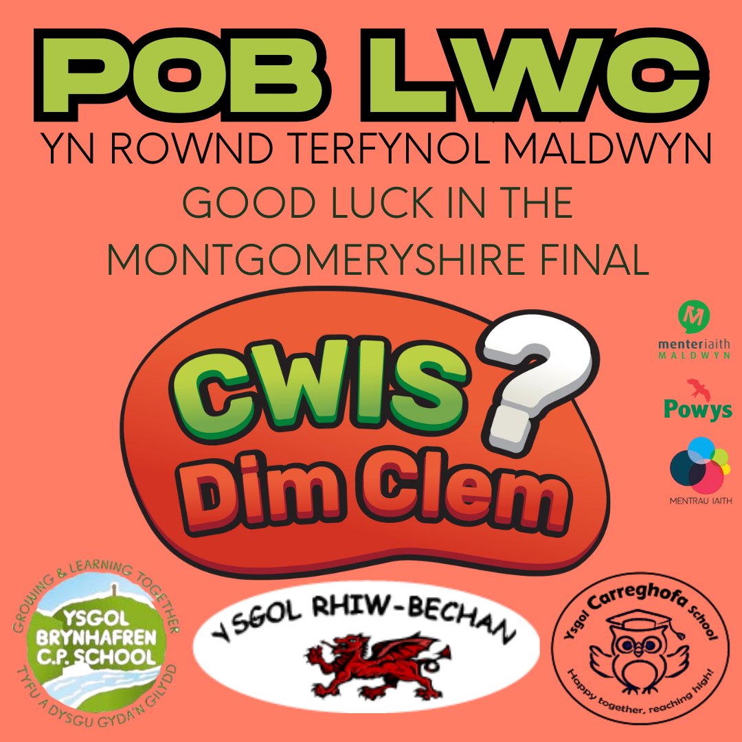 MenterMaldwyn (@mentermaldwyn) on Twitter photo Pob lwc bore ma yn Rownd Terfynol #CwisDimClem <a href="/mentrauiaith/">Mentrau Iaith</a> i ysgolion ail-iaith Maldwyn i <a href="/YsgolRhiwBechan/">Ysgol Rhiw-Bechan</a> <a href="/BrynTheDragon/">Brynhafren CP School</a> <a href="/Carreghofa/">CarreghofaPrimarySch</a>
Good luck on today's quiz final
🤞🤞🤞
<a href="/AthBroPowys/">Taith At Ddwy Iaith Powys</a> <a href="/CSPowys/">Cyngor Sir Powys</a> Pob lwc bore ma yn Rownd Terfynol #CwisDimClem <a href="/mentrauiaith/">Mentrau Iaith</a> i ysgolion ail-iaith Maldwyn i <a href="/YsgolRhiwBechan/">Ysgol Rhiw-Bechan</a> <a href="/BrynTheDragon/">Brynhafren CP School</a> <a href="/Carreghofa/">CarreghofaPrimarySch</a>
Good luck on today's quiz final
🤞🤞🤞
<a href="/AthBroPowys/">Taith At Ddwy Iaith Powys</a> <a href="/CSPowys/">Cyngor Sir Powys</a>