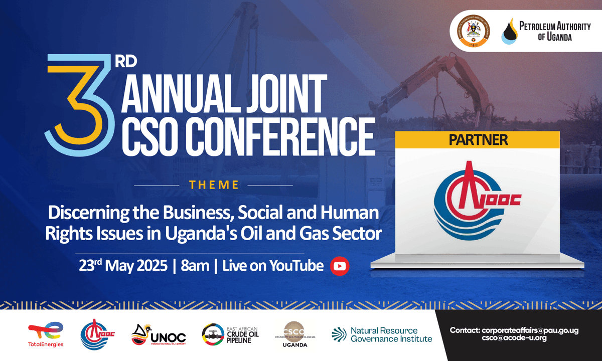 PAU_Uganda's tweet photo. We're proud to partner with @CNOOCUgandaLtd  and other key stakeholders for the upcoming 3rd Annual CSO Conference on May 23rd, 2025. Together, we are committed to #CreatinglastingValue #UgOilCSOMeet https://t.co/D1SVwOBqZb