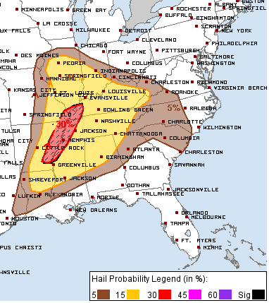 JimCantore's tweet photo. Much of our action after this morning's active storms (which should continue right up the OH River) develops into the Mid MS, TN Valleys including northern AL and northern GA as atmosphere resets quickly with very unstable and ready to ignite airmass. 

I led off with the 06z HRRR from @weathermodels_  to give you an idea of how this evolves.  Remember this model can change details and will even though the general atmospheric output for the day is captured nicely. Discrete supercells and clusters appear to be the modes on what looks like a very active day and early night here.  Once again today, ALL hazards are in play as you can see below with the early day SPC hazard probabilities.