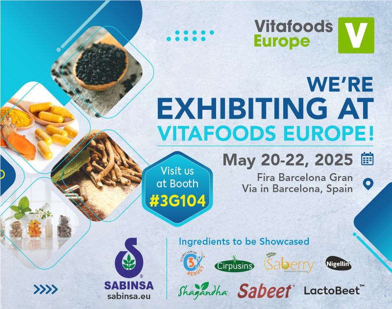 sabinsa's tweet image. #Sabinsa will showcase the company’s portfolio of innovative ingredients at #VitafoodsEurope2025 from May 20th to 22nd, at the Fira Barcelona Gran Via (Stand 3G104) in Barcelona, Spain. Some of the ingredients included are C3 Reduct®, Cirpusins®, Saberry®, Sabeet® and others.