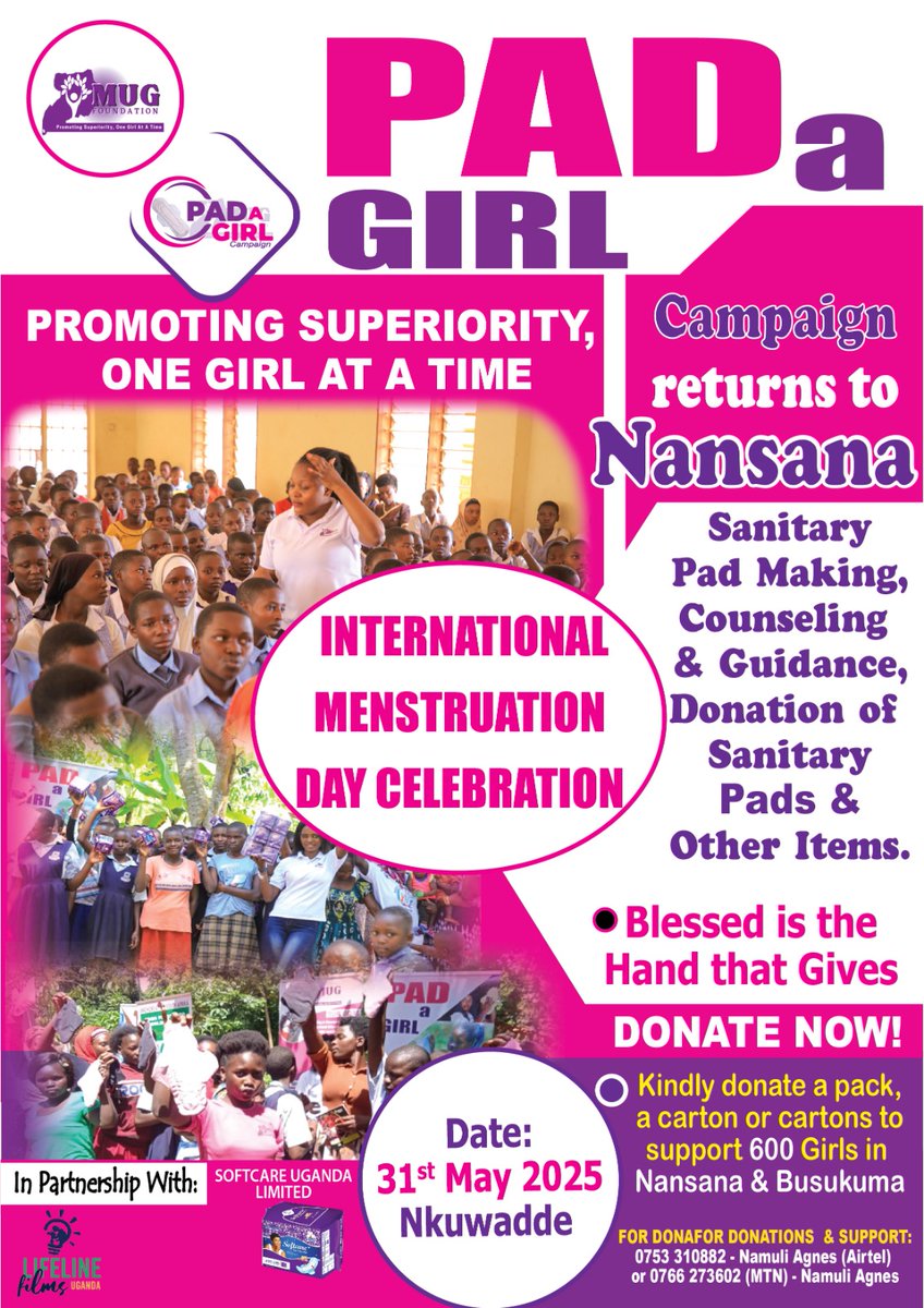 As part of our ongoing Pad a Girl Campaign, we are preparing to reach out to girls in need with a special distribution on 31st May.

We kindly request your support through donations of sanitary pads to help us restore dignity and promote menstrual health among underserved girls.