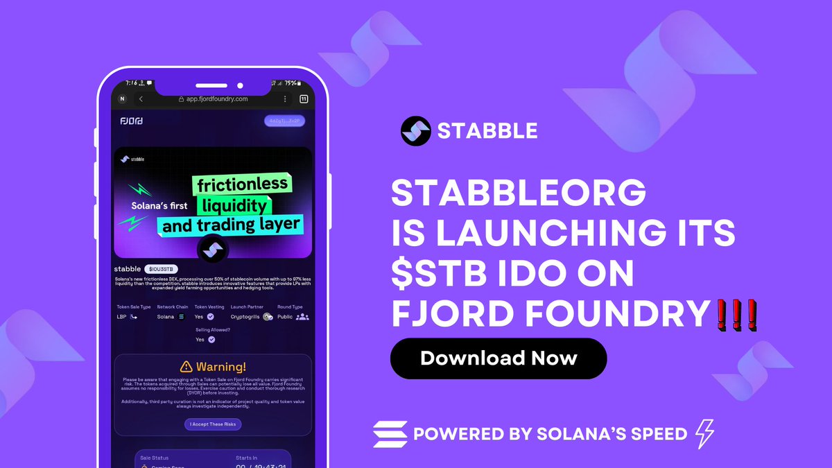 AGENT__012's tweet image. 1/ Get ready, DeFi fam! @stabbleorg is launching its $STB IDO on Fjord Foundry, and it’s gonna be a game-changer!
Here’s everything you need to know about this Solana-based DEX powerhouse.
Let’s dive in! 🧵 #Stabble #IDO #FjordFoundry