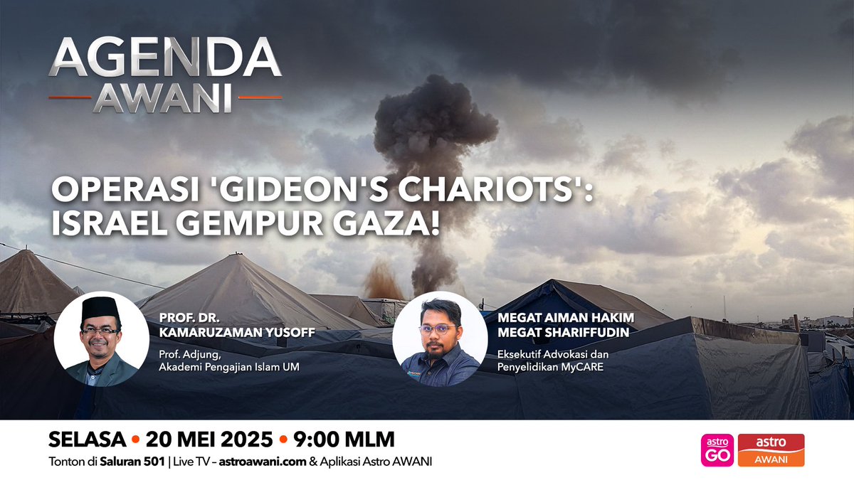 AgendaAWANI (@agendaawani) on Twitter photo Bumi Gaza terus bermandi darah dengan serangan terbaharu Israel menerusi operasi ‘Gideon’s Chariots’ melalui jalan darat. Apa pula alasan dan ‘muslihat’ terbaharu di sebalik serangan Zionis kali ini? <a href="/nazrikh/">nazri kahar</a> <a href="/501Awani/">Astro AWANI</a> Bumi Gaza terus bermandi darah dengan serangan terbaharu Israel menerusi operasi ‘Gideon’s Chariots’ melalui jalan darat. Apa pula alasan dan ‘muslihat’ terbaharu di sebalik serangan Zionis kali ini? <a href="/nazrikh/">nazri kahar</a> <a href="/501Awani/">Astro AWANI</a>