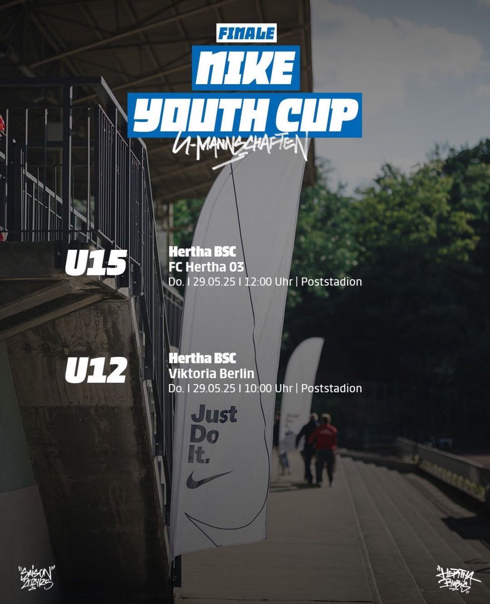 HerthaBerlinSC's tweet photo. Herrentach? Nee, #HerthaBubis-Spieltach! Nächste Woche Donnerstag geht es am Feiertag für unsere #BSCU15 und #BSCU12 um den Titel des #NikeYouthCup. 🏆🤩 Kommt also gerne zum supporten ins Poststadion nach Moabit! 🫵💙🤍
#HaHoHe https://t.co/52EoT7TE80