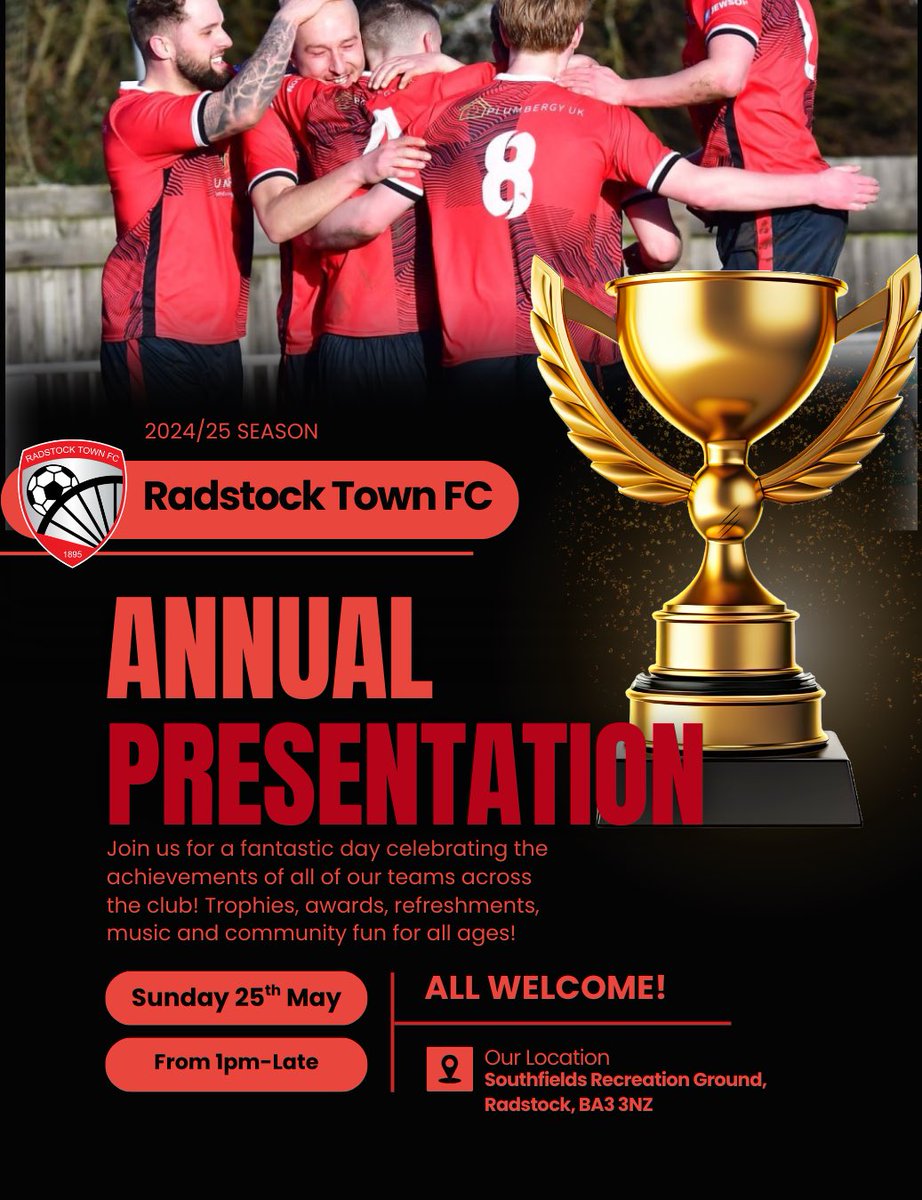 Not long to go now until our Annual Football Presentation coming up this Sunday!

Celebrate the achievements of all of our teams across the 2024/25 season!

All Players, Families, Supporters and Sponsors are welcome - come and join us to celebrate the hard work, commitment and