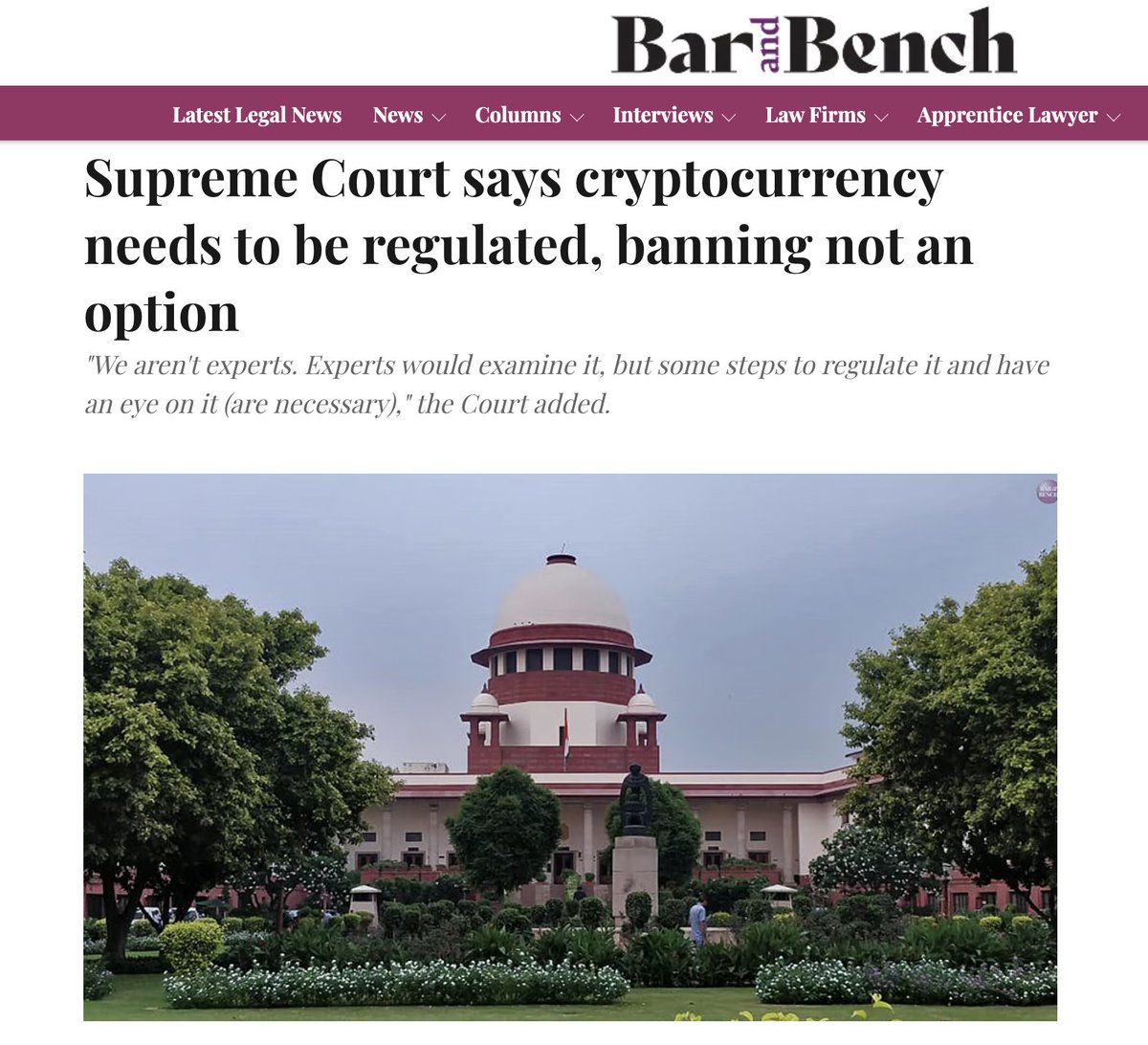A pro-crypto development: The Supreme court noted that crypto trading  profits being taxed at 30% suggests a form of recognition. It questioned why,  if crypto is taxed, it is not also regulated.