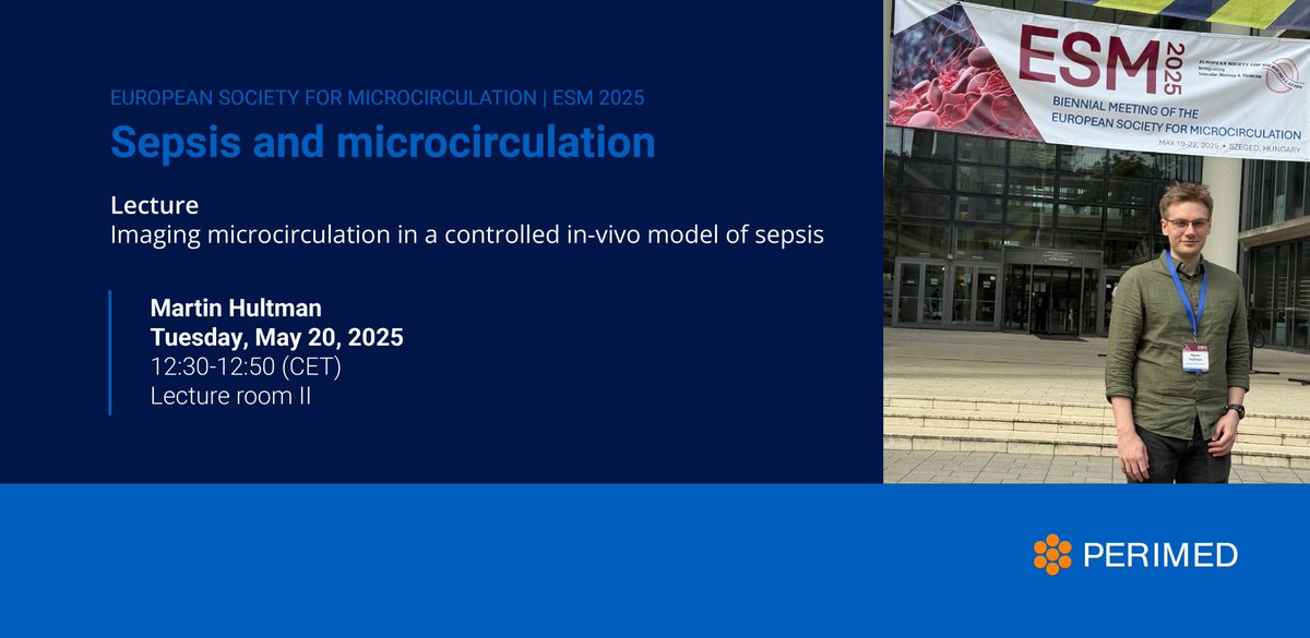 Attending #ESM2025? Don’t miss Martin's talk today at 14:30 in Lecture Room II. Learn how perfusion imaging and oxygen saturation tech is used to assess sepsis symptoms. Drop by Perimed’s booth to explore the tech!
#ESM2025 #Microcirculation #PerfusionImaging #Sepsis #Perimed