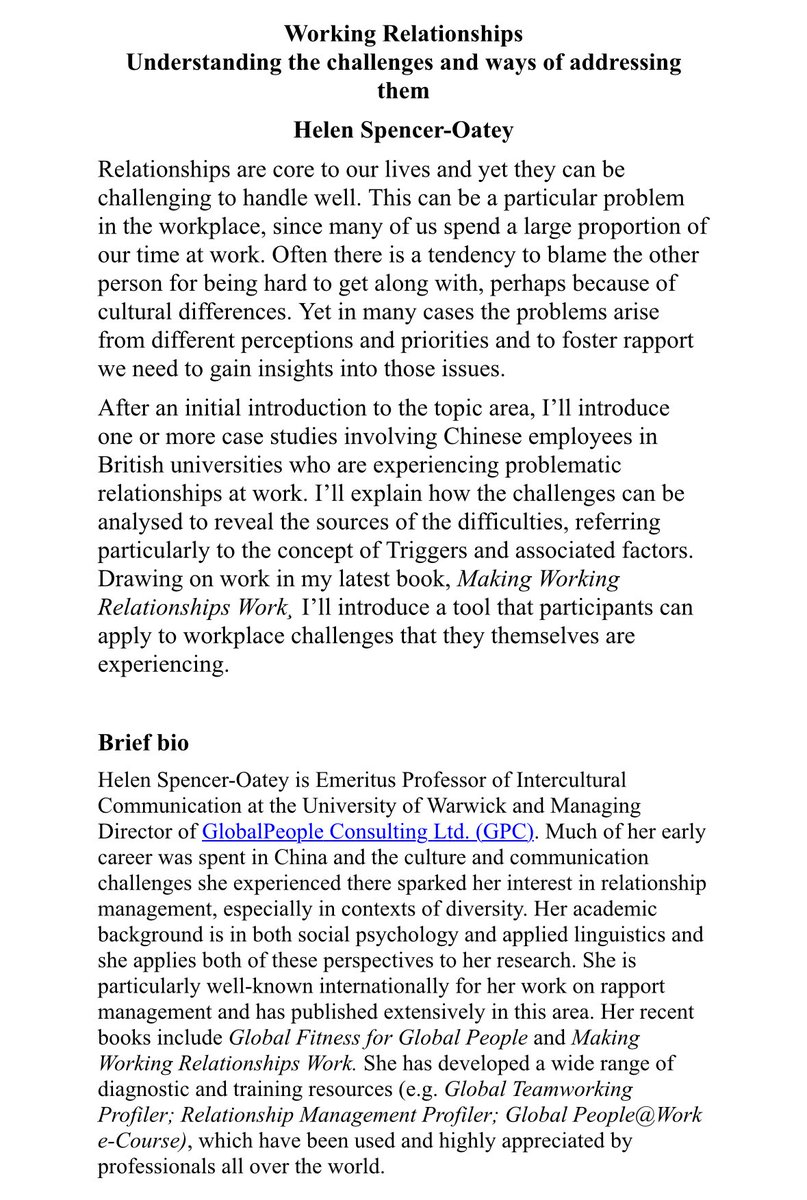 Register today! A talk from Prof. Helen
Spencer-Oatey
<a href="/HelenOatey/">Helen Spencer-Oatey</a> on May 31st, Saturday. A welcome speech (recorded) from MP Yuan Yang <a href="/YuanfenYang/">Yuan Yang</a>. Hosted by Dr. Crystal Zhang <a href="/covcampus/">Coventry University</a>. All are welcome!