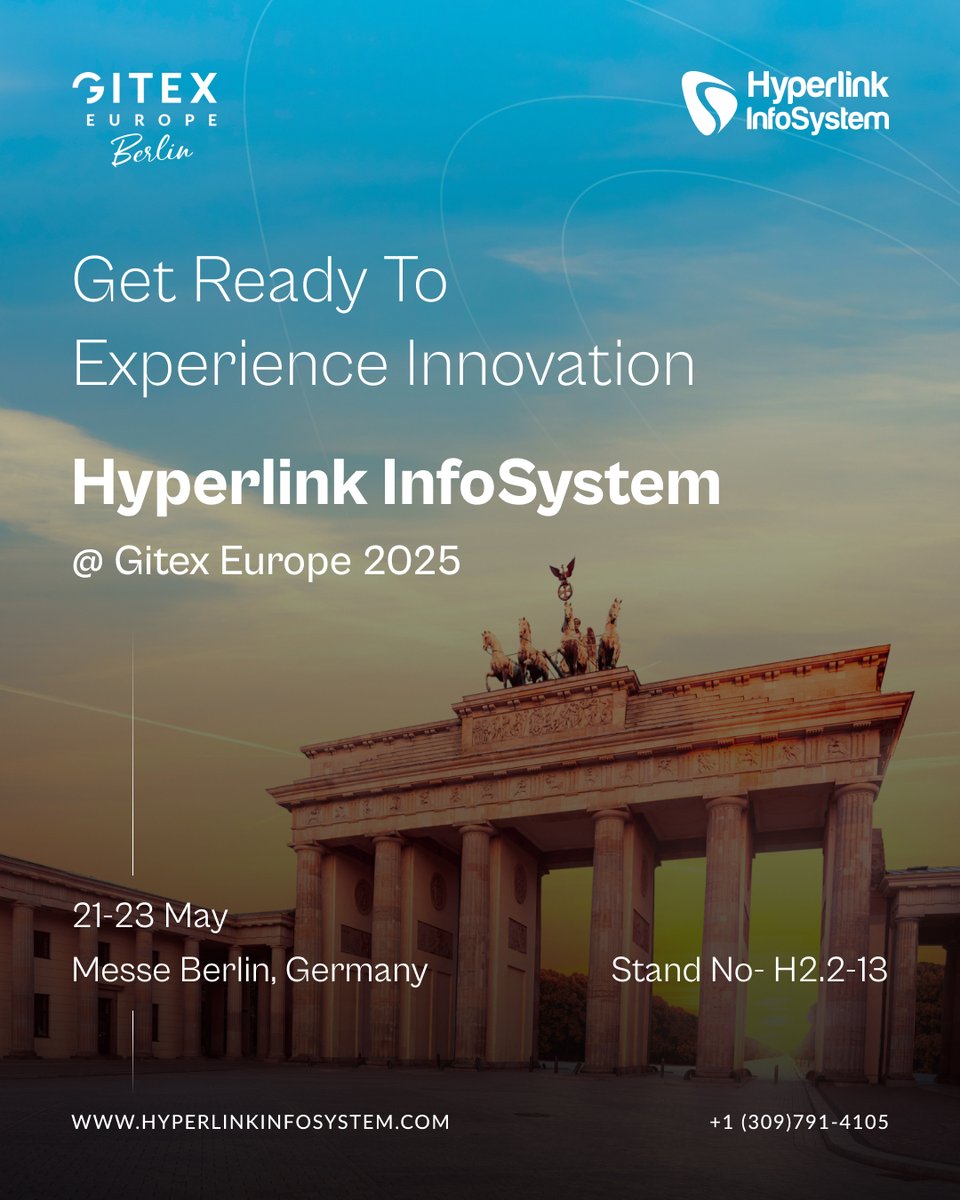🌍 See You at GITEX EUROPE 2025! 🚀

📍 Booth H2.2-13 Messe Berlin
📅 21-23 MAY 2025

Let’s connect, collaborate &amp; create the next big digital solutions together.

#GITEXEurope2025 #GITEXEurope #berlin #germany #hyperlinkinfosystem #techinnovation #digitaltransformation #meetus