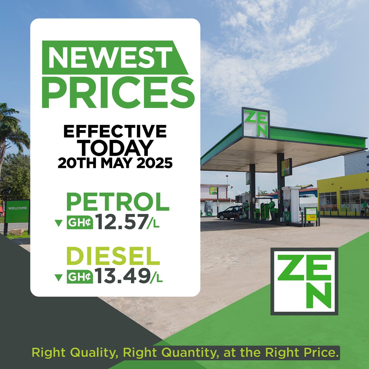 zenpetroleumplc's tweet photo. We have revised our ex-pump prices downwards for both Petrol and Diesel.
Fuel up at the nearest ZEN station and maximise your miles.
#FuelPriceUpdate #RightQuantity #RightQuality #RightPrice #DrivewithZEN #theZENway https://t.co/uTJB2lllSx