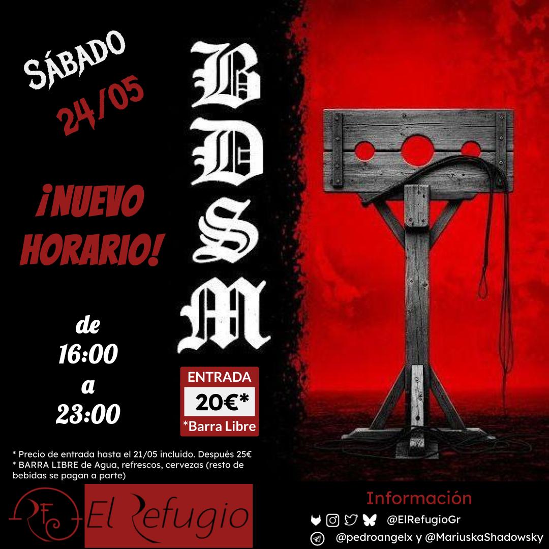 Ven a El Refugio este 24/05 a sacar todo lo que lleves dentro!

(NUEVO HORARIO DE 16:00 A 23:00)

Spank, shibari, medical, velas, pegging...

No te quedes con las ganas y que te lo cuenten porque lo que pasa en El Refugio se queda en El Refugio 😈