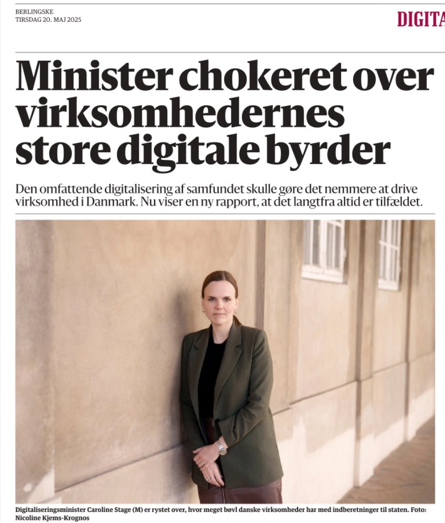 I <a href="/DanskErhverv/">Dansk Erhverv</a> er vi enige med @carolinestage her. Digitaliseringen skulle gøre det nemmere at drive virksomhed – ikke sværere. Men desværre har antallet af indberetninger og steder de skal foretages taget overhånd. Godt at der kommer politisk opmærksom på dette nu.