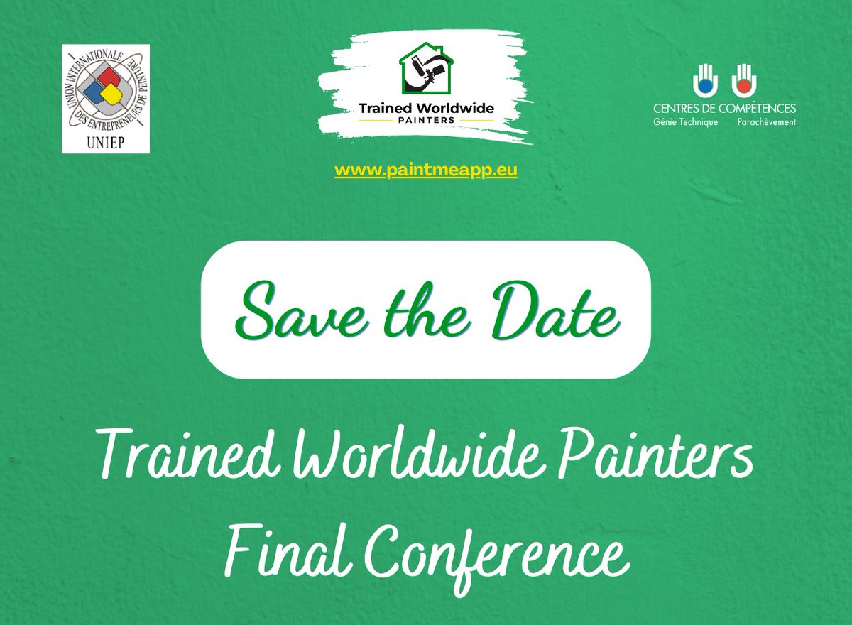 📣 Don't miss the final conference of Trained Worldwide Painters!

In Luxembourg and Online (17.06.25 - 02:00 p.m.)

Please note the date in your agenda and confirm your participation by filling in the registration form here: forms.gle/7UBKvttoRDiivy…

#ErasmusPlus #Anefore