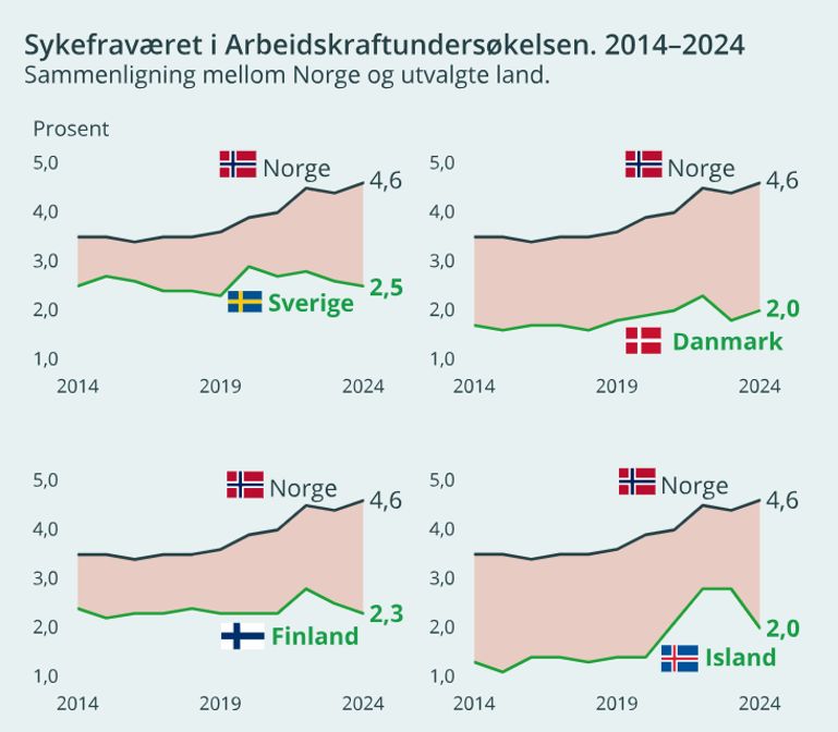 Det kan se ut som om nordmenn er de sykeste i Norden i land vi liker å sammenlikne oss med (bildet skapt av Ulf Andersen, stat.sjef i Nav). Hvorfor ++ Hvorfor våre ansvarlige politikere mener at det er bærekraftig at syke mennesker må stå i køen til behandling i år etter år.