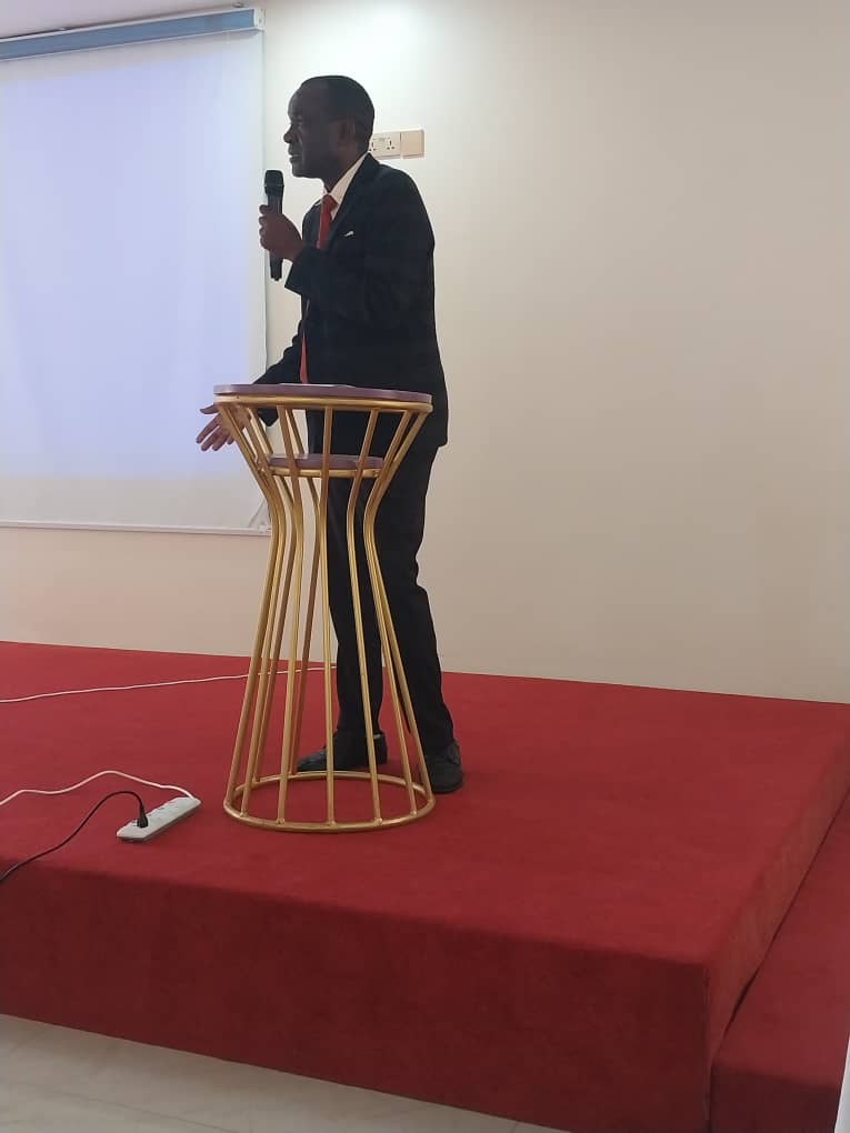 The Chairman of Arua district  Hon. Alfred Okuonzi making his remarks and partionately talking about link between LED and Local Revenue at a Workshop organized by the Local Government Finance Commission at Hotel Le Confidentiale Arua District