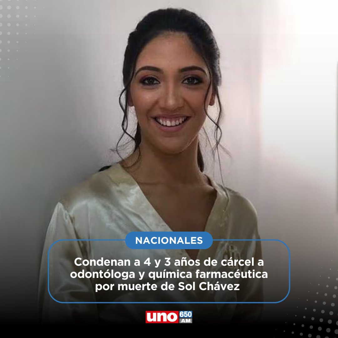 treintamastv's tweet photo. #LOÚLTIMO🔴 | Condenan a la odontóloga Lilia Espinoza y a la química farmacéutica Sandra Hermosa por caso #SolChávez
👉A 4 y 3 años de pena privativa de libertad, respectivamente, por el homicidio culposo de la víctima, quien perdió la vida intoxicada por flúor, recetado y preparado por las acusadas que afrontaron tres juicios en la causa.
🔴Escuchá EN VIVO: https://t.co/B1dRsH6GxU
📲WhatsApp: (0976) 650-650.
#MásFútbol #MásActualidad
#RadioUNO | #650AM