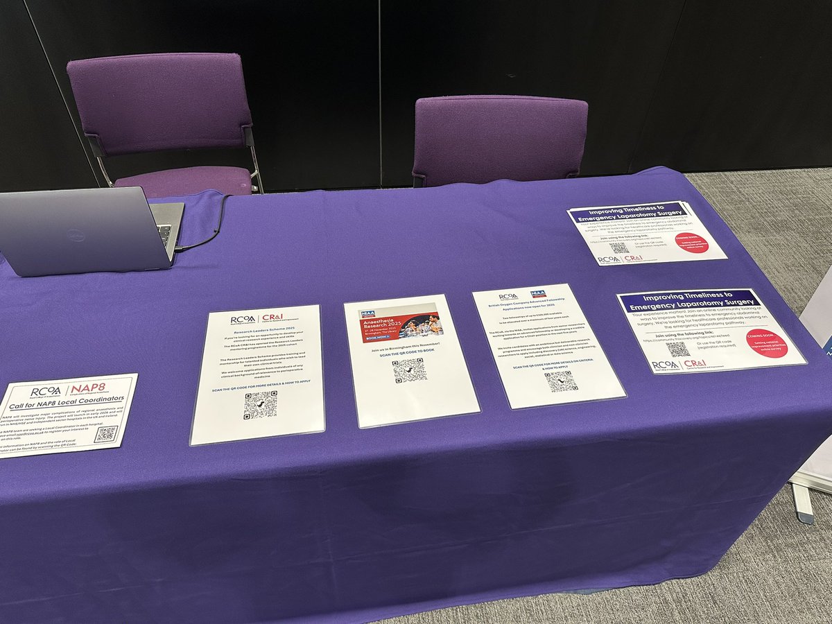 RCoA Centre for Research & Improvement (@rcoa_cri) on Twitter photo Come and visit the RCoA-CR&I stand at #Anaesthesia25 and scan the QR codes for info on:
NAP8
NIAA Anaesthesia Research
Fellowship opportunities
Thiscovery
<a href="/RCoANews/">Royal College of Anaesthetists</a> <a href="/NIAAResearch/">NIAA Research</a> <a href="/yeung_joyce/">Joyce</a> <a href="/IainMoppett/">Iain Moppett</a> Come and visit the RCoA-CR&I stand at #Anaesthesia25 and scan the QR codes for info on:
NAP8
NIAA Anaesthesia Research
Fellowship opportunities
Thiscovery
<a href="/RCoANews/">Royal College of Anaesthetists</a> <a href="/NIAAResearch/">NIAA Research</a> <a href="/yeung_joyce/">Joyce</a> <a href="/IainMoppett/">Iain Moppett</a>