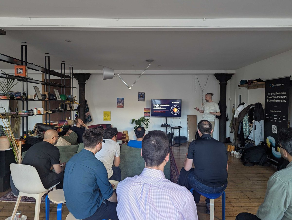 Had a great time last night at <a href="/NethermindStark/">Nethermind Starknet</a> house! We dove into stateful computation on Bitcoin and Collider VM - the state of research at <a href="/StarkWareLtd/">StarkWare (BTCFi arc) 🥷</a> 🤓

Thanks so much for coming all! Next deep dive event will be announced soon, Londoners, stay tuned:)